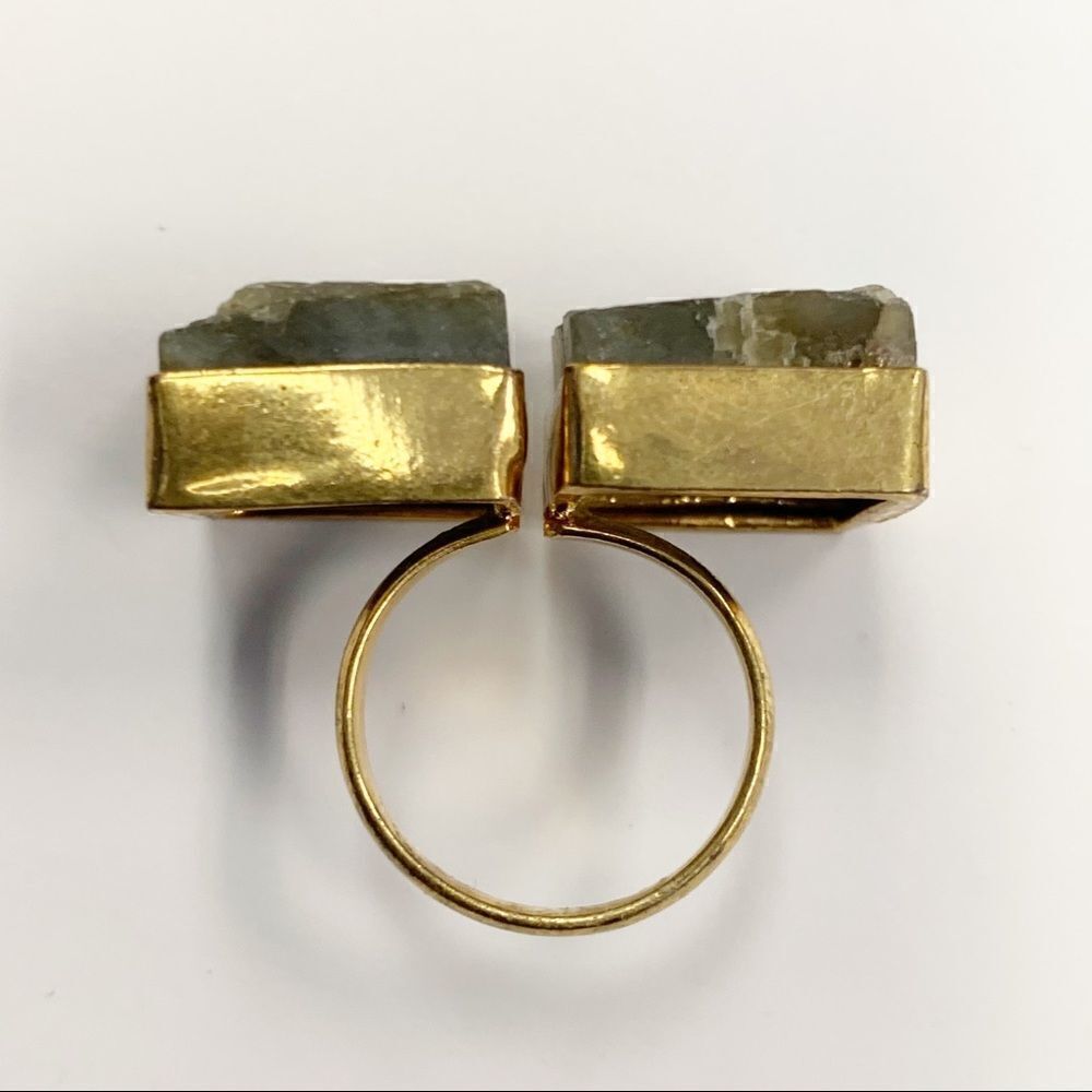 Double Stone Labradorite Open Adjustable Ring, - Picture 2 of 5
